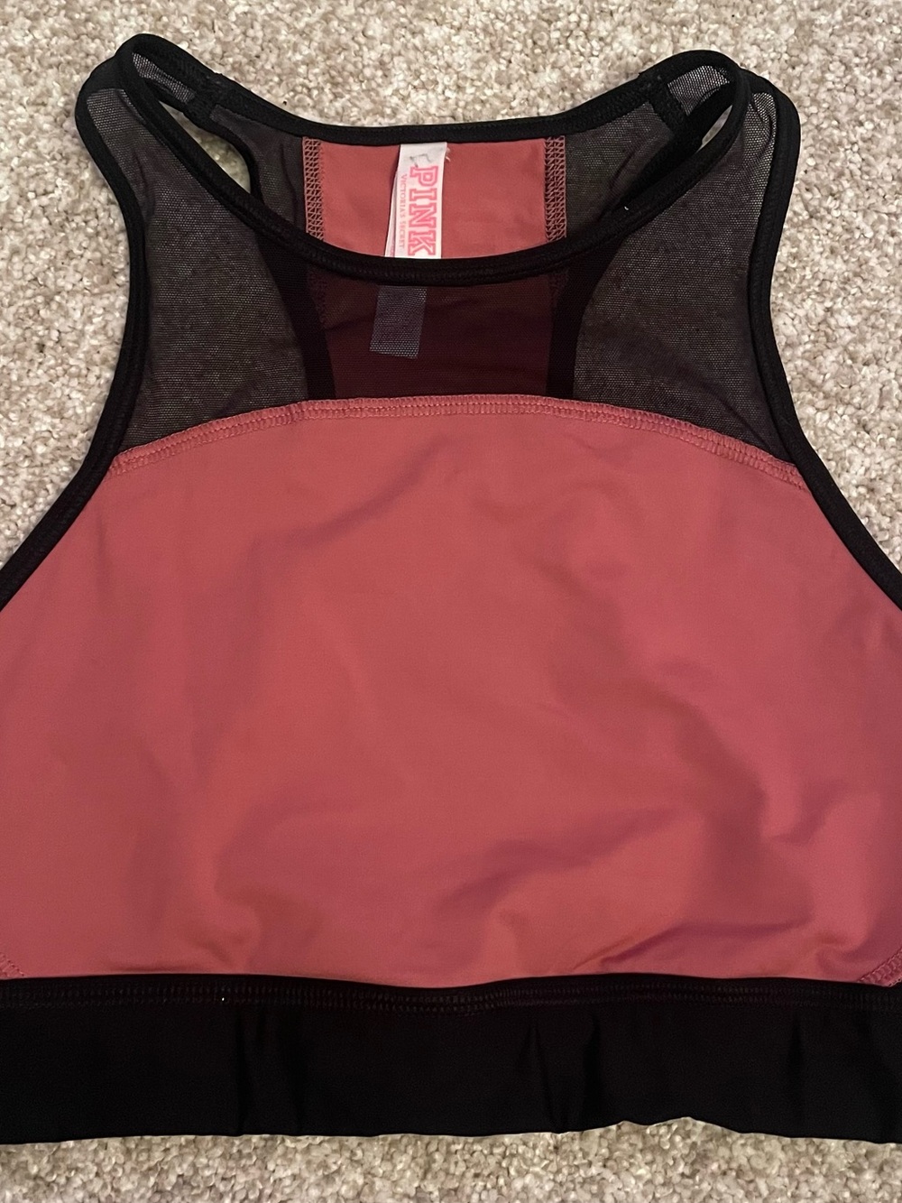 Victoria's Secret PINK High Neck Mesh Sports Bra - Dusty Rose & Black